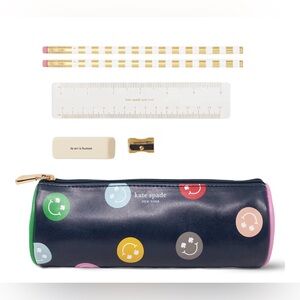 Kate Spade Smiley Face Leatherette Pencil Case Set - NEW